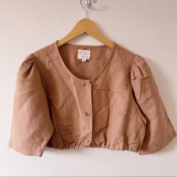 First Rite Tops - First Rite Cropped Button Blouse, XS